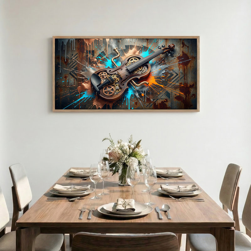 Steampunk violon, reproduction d'art sur toile encadrée, ensemble de 1 x 48 x 24 pouces, 48 x 24 pouces