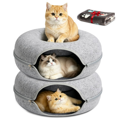 Large Cat Cave Tunnel Bed,2 count,Black-24inch