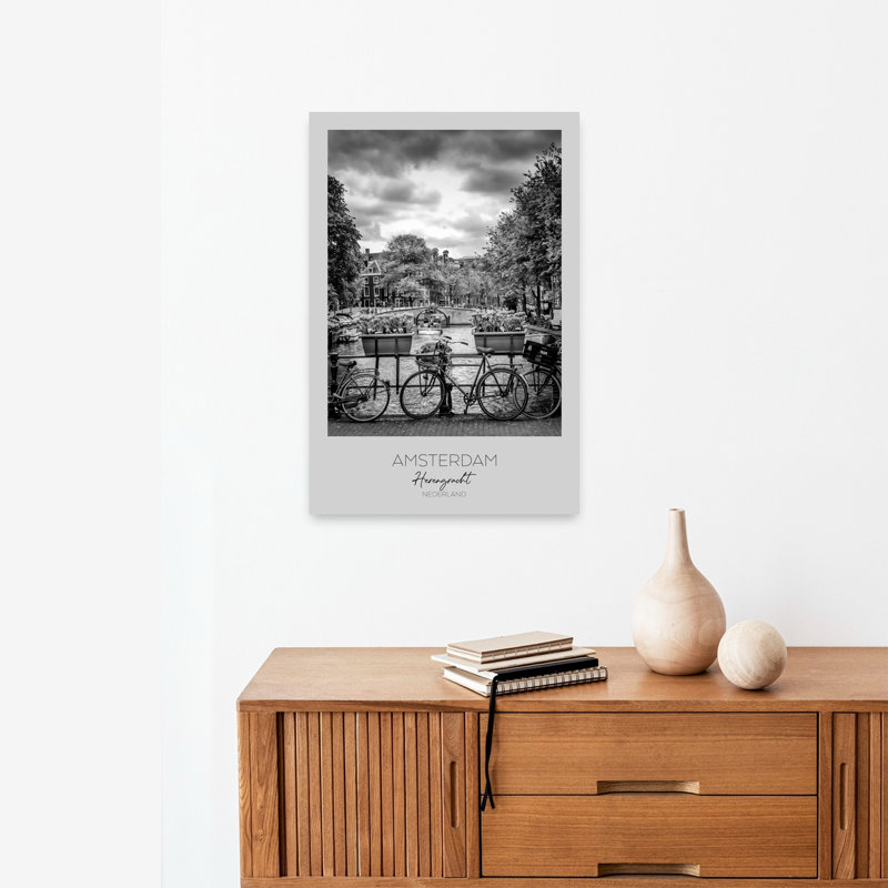 «Amsterdam Canal Bicyclcles», reproduction de tulipe contemporaine, art mural de la ville, 24" H x 16" W