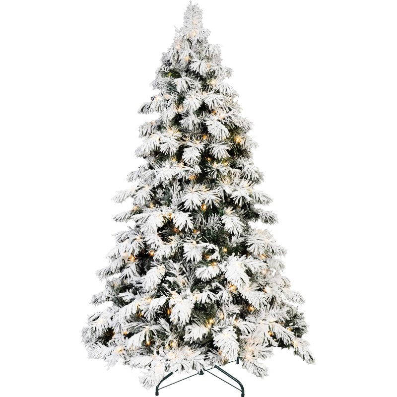 Arbre de Noël en flocage de 5 pi avec maquillage d'épouvantail, 200 composants d'éclairage blanc chaud, 375 fils de mémoire, conception à charnières facile à assembler, base en métal élégante avec fonctionnalité, dispositifs, conseils, connexion rapide