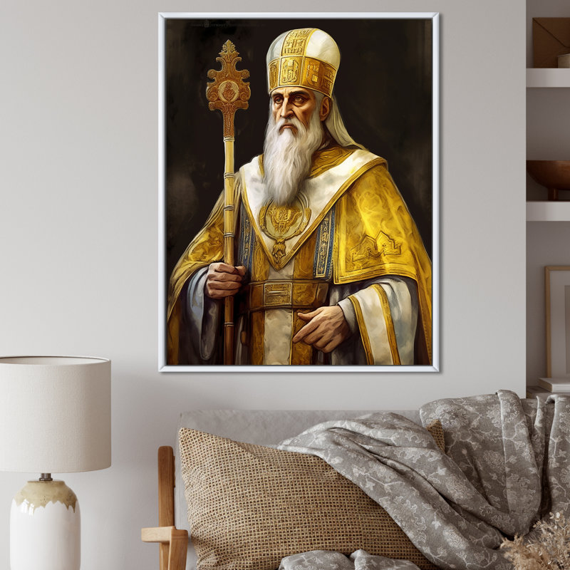 Prêtresse religieuse dorée II, Cadre flottant blanc, H 32 po x l 16 po x P 1 po