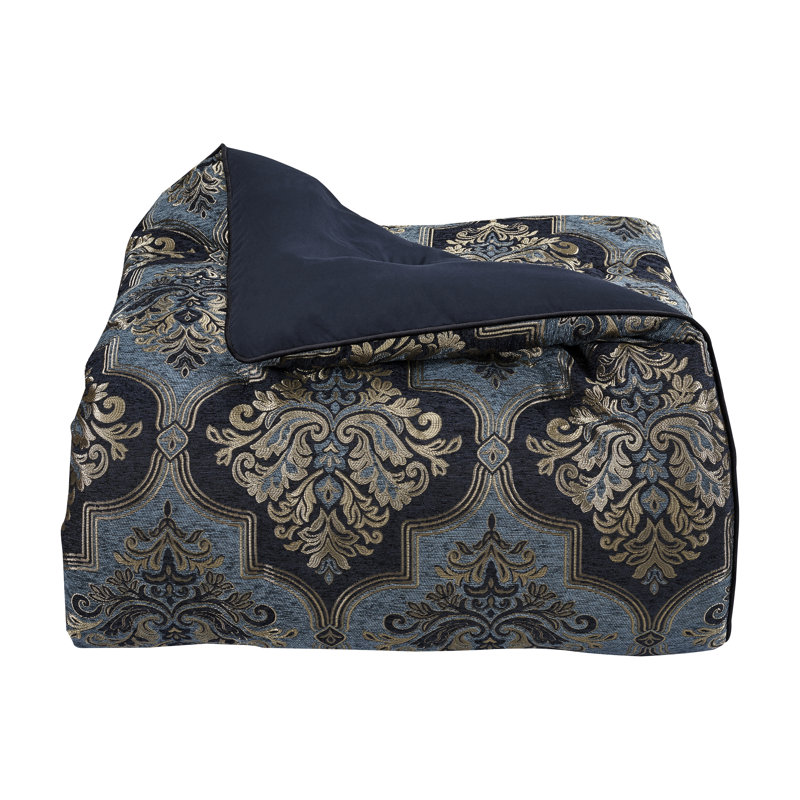 Indigo and Blue Queen 4-Piece Comforter Set with Gold Accents