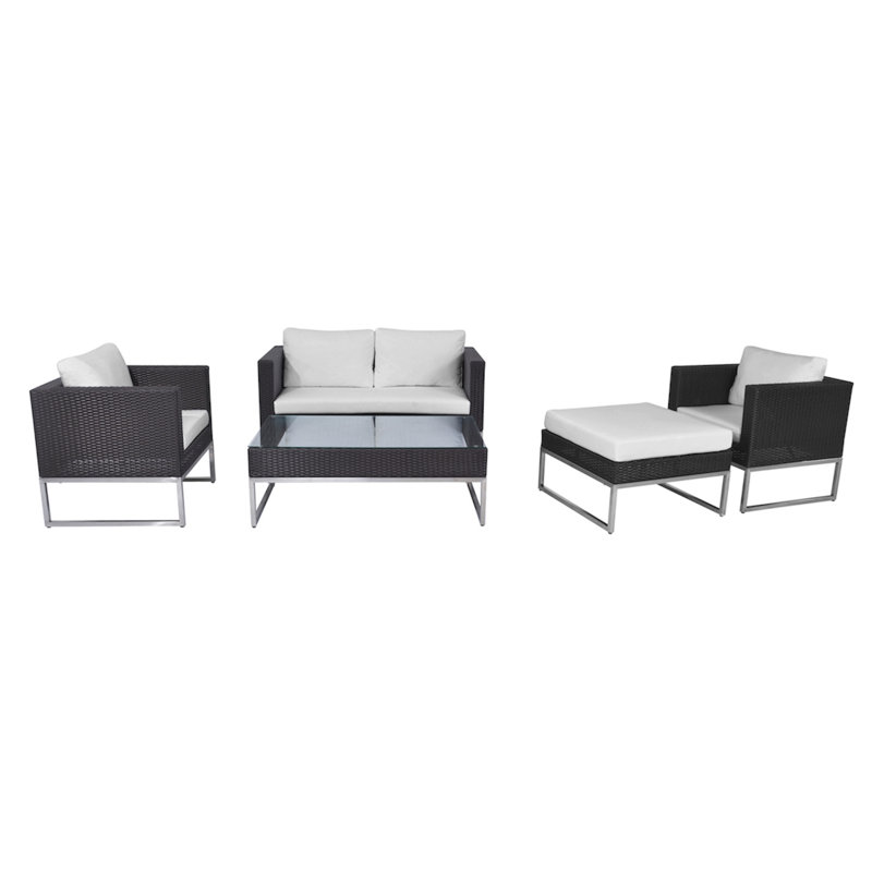 Citronelle 4 - Person Patio Conversation Set with Cushions, White Cushion/Brown Frame