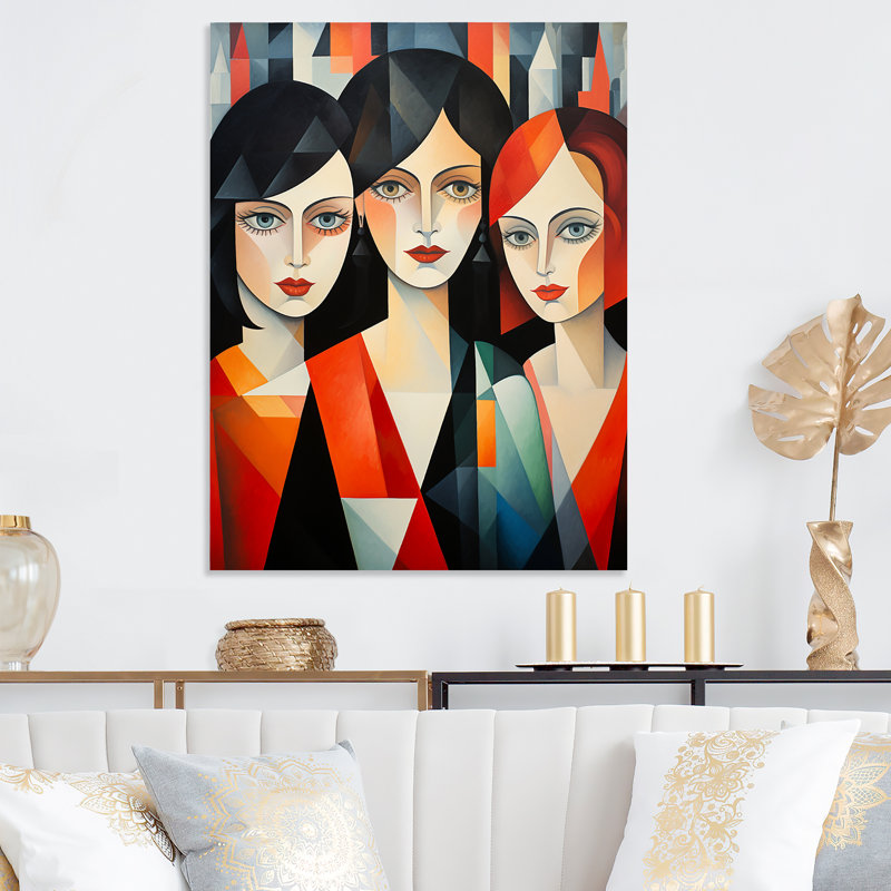 Demoiselles D Avignon Cubic Remake V - Art en métal tendance, H 32 po x l 16 po x P 1 po