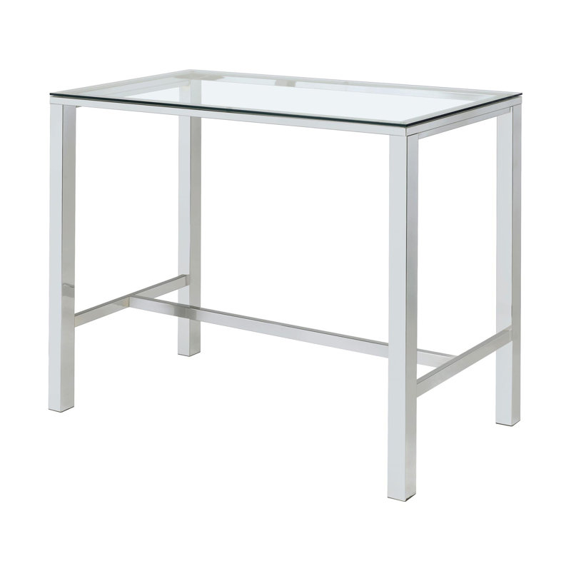 Contemporary Silver Glass Top Rectangular Bar Table