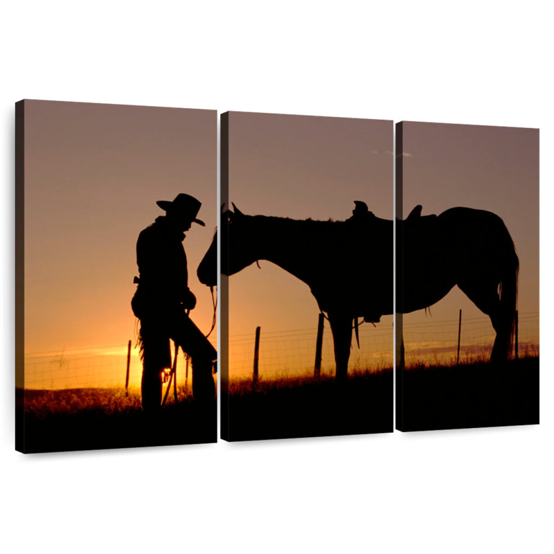 Lelar Cowboy debout avec son cheval, H 28 po x l 45 po