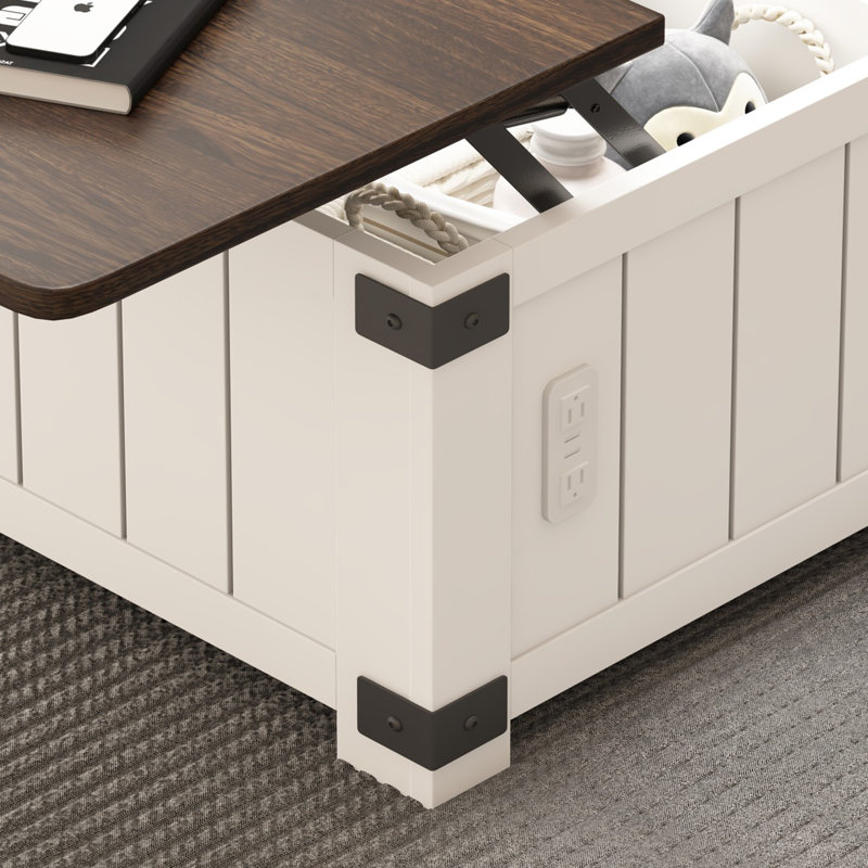 White and Brown Square Lift-Top Coffee Table with Storage