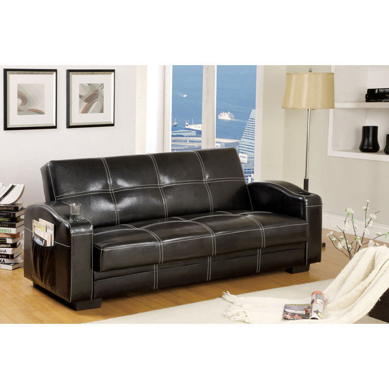 Futon de rangement contemporain en similicuir noir