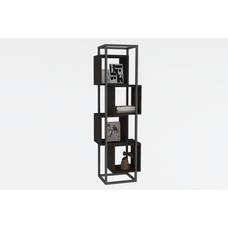 Modern Anthracite Bookshelf, 100% Melamine Coated Particle Board, 17.3 x 55.1 x 11.4 Inches | Thickness: 0.7 Inches | Sleek Industrial Design, Perfect for Home or Office, 4 Shelves for Optimal Storage Solutions