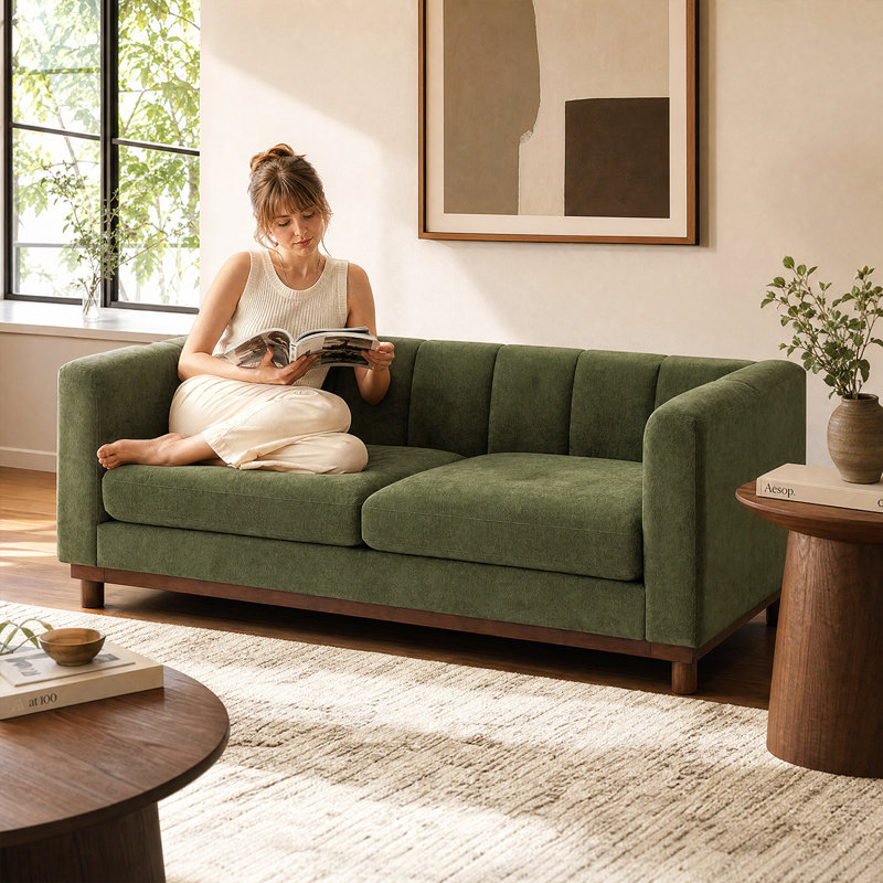 Élégant canapé de salon - causeuse moderne de 78,7 po avec siège profond et large, Dark Green