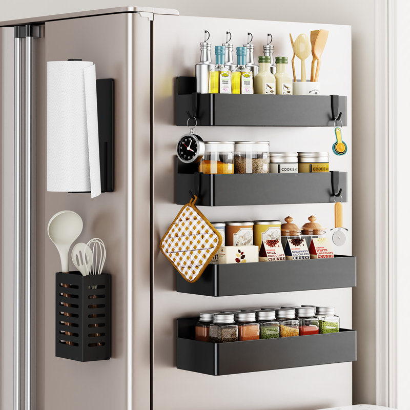  Support à épices magnétique pour réfrigérateur, organisateur de cuisine et tablette de rangement