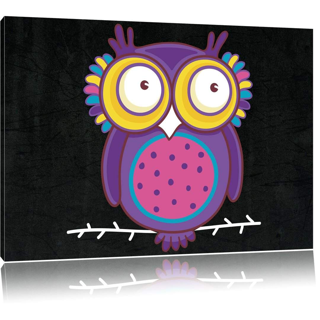 Leinwandbild Funny Purple Sitting Owl