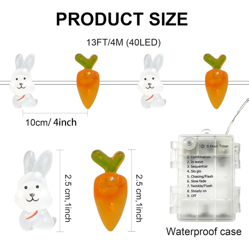 Guirlande de pâques avec lumières, décorations de Pâques, guirlandes de lumières de lapin avec 8 modes et minuterie pour la maison