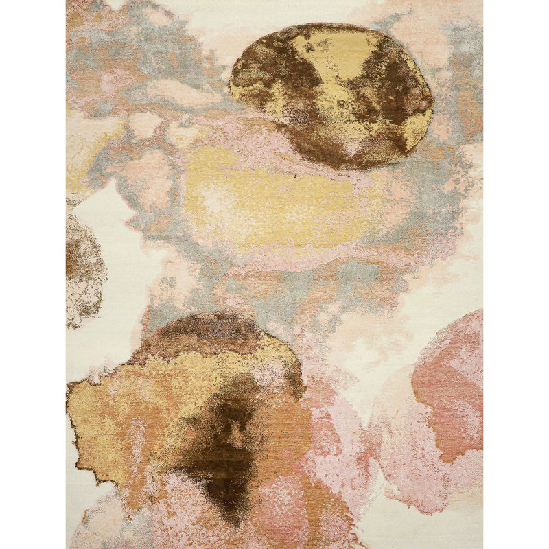 Hand Knotted Area Rug in Beige/Gold, Rectangle 9' x 12'