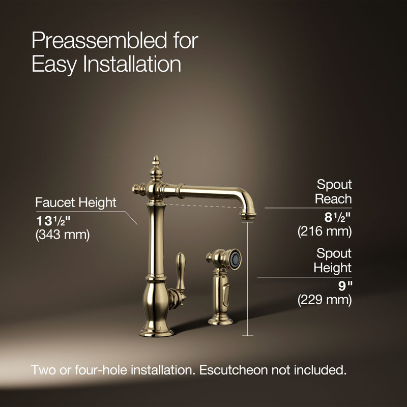 Artifacts® Single Handle Kitchen Sink Faucet with Accessories, Vibrant French Gold