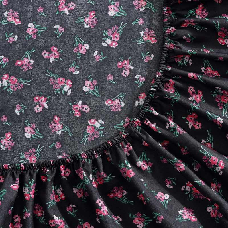 Betsey Johnson Printed Novelty Sheet Sets, Bouquet Ditsy Black, Queen Sheet Set with 2 Standard Pillowcases