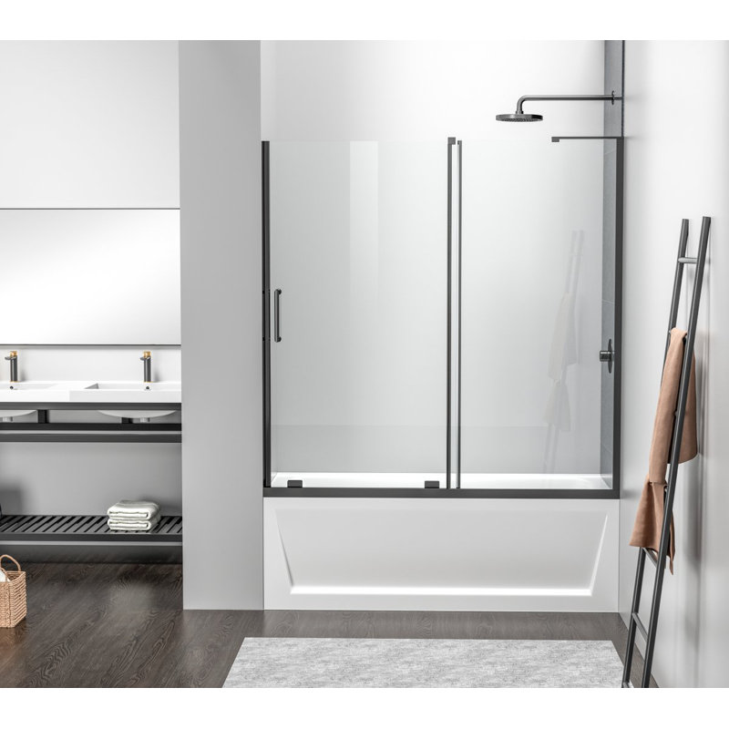 - W x 60;60'' H Single Added Door Frameless Tub Door with, Black