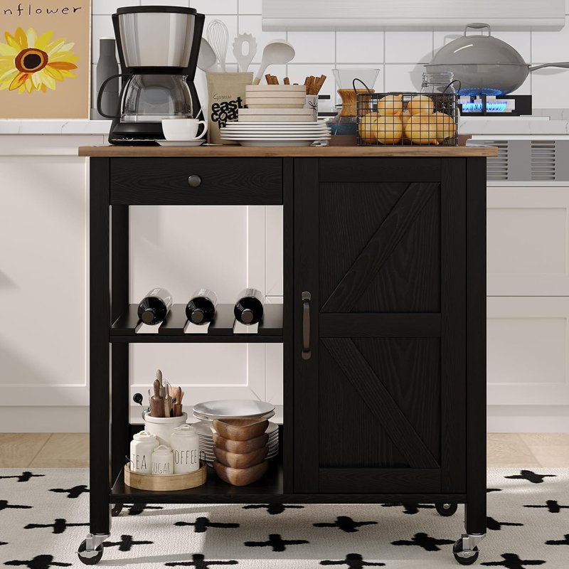 Black Kitchen Island Cart With Storage Space