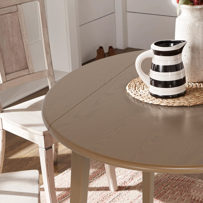 Layce Extendable Round Solid Wood Dining Table, Light Brown