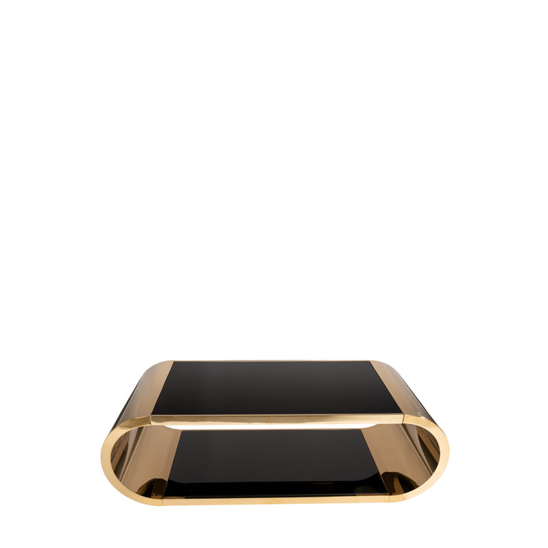 Jasonville Gold Stainless With Glass Coffee Table, Modern Coffee Table For Living Room, 2-tier Glass Top Coffee Table With Large Space