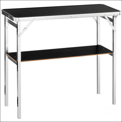 Folding Portable Bar Table, Tradeshow Podium For Indoor And Outdoor Use With Carrying Case, Storage Shelf, And Black Skirt