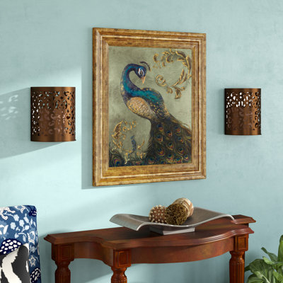 Regal Peacock Wall Art - 22" x 26" - Gilded Radiance Frame