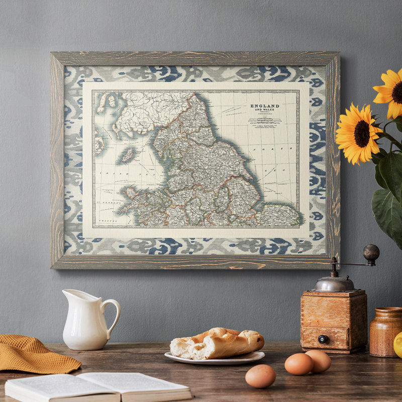 Border Map of England & Wales, reproduction d'art sur toile, Encadré gris, H 22 po x l 32 po x P 1,5 po