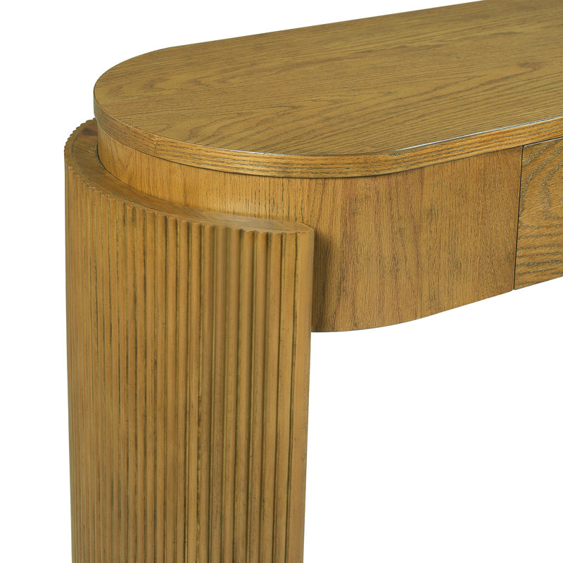 Entryway Table With Natural Wood Grain Finish, Console Table With Fluted Design, Oval Top And 2 Drawers, Brown