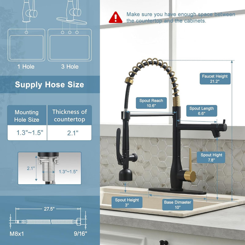 Kitchen Faucet with LED Single Handle Kitchen Sink Faucet with Pull Down Sprayer Commercial Double-Headed Kitchen Faucets Sink with Deck Plate