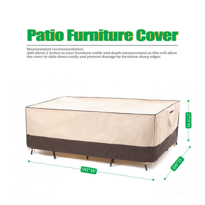 Premium Waterproof Outdoor Patio Rectangular Table Cover: Latest Rip-Stop Fabric, 3-Year Warranty, 27.5" H x 90" W x 60" D
