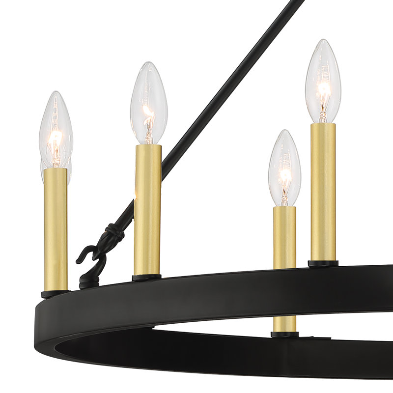 Beck 15-Light Wagon Wheel Chandelier, Aged Zinc/Satin Brass