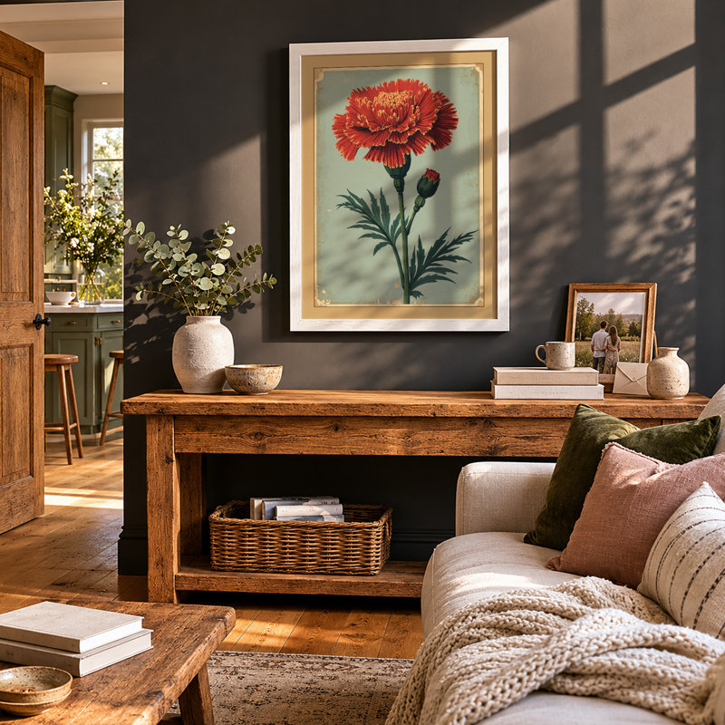 Ruffled Carnation Study Botanical - Framed Print, A3 - 42.0 x 29.7 cm, Unframed