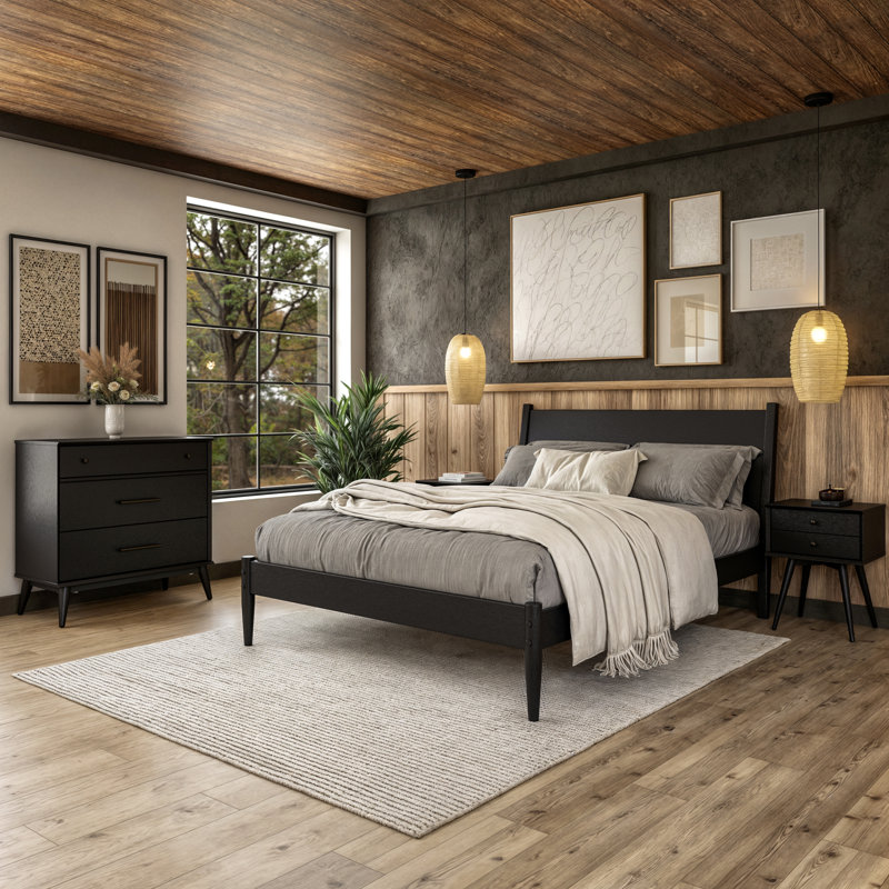 Lit plateforme Ashlie, Grand lit, Noir