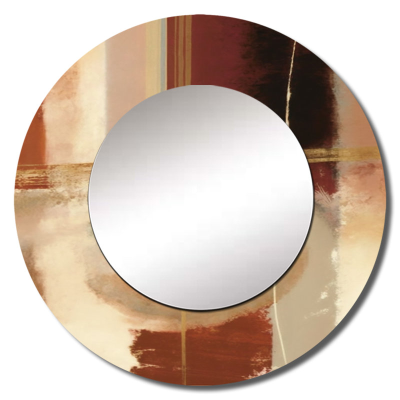Chocolat brun élémentaire VI - miroir abstrait, miroir mural rond unique moderne, impression d'art en métal, 23 po x 23 po