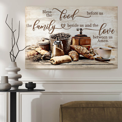 1Pc Framed Canvas Poster Print, Food Blessing Coffee and Bread Wall Art for Kitchen Dining Room Cafe