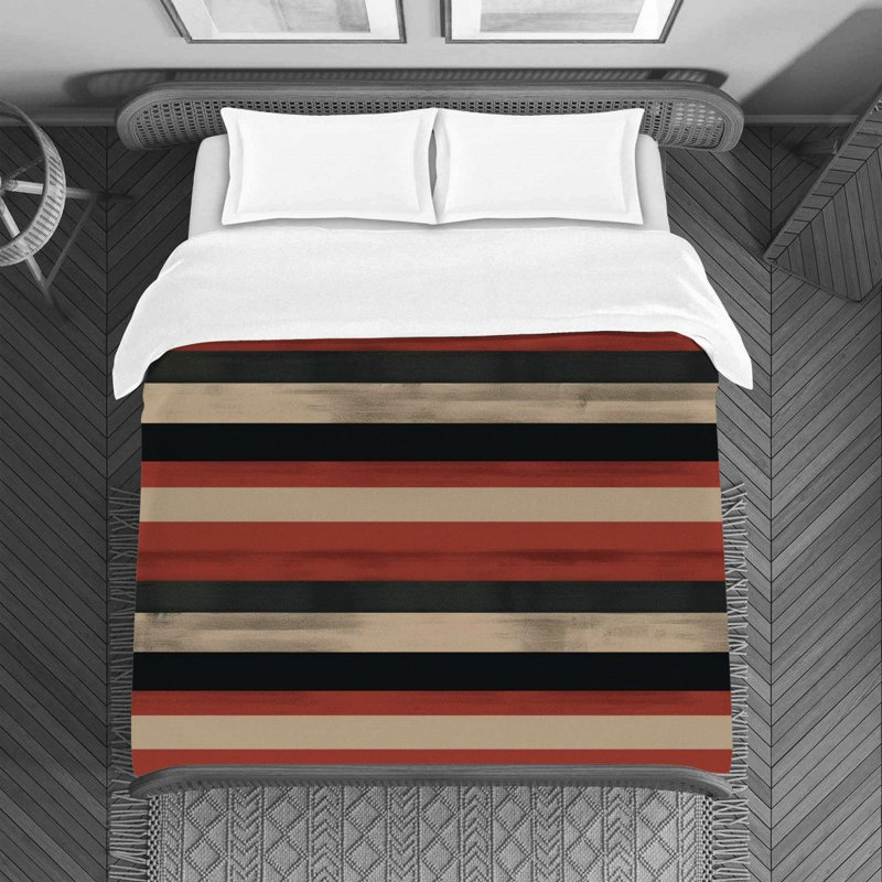 Horizontal Stripes Machine Printed Duvet Cover, Twin Duvet Cover, Black/Red