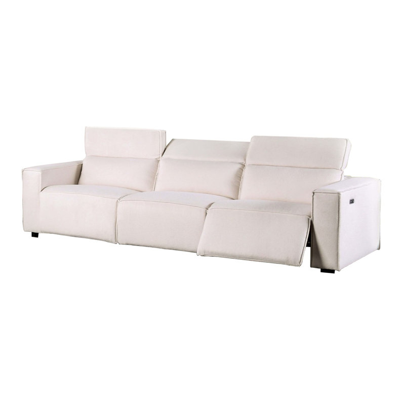 112.4" W Contemporary Power Sofa, White