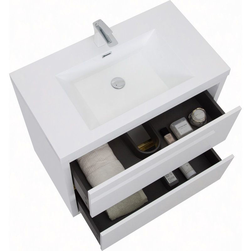 Meuble-lavabo sur pied 36 po avec lavabo, meuble-lavabo avec comptoir en résine de pierre et tiroirs à fermeture en douceur 36 po