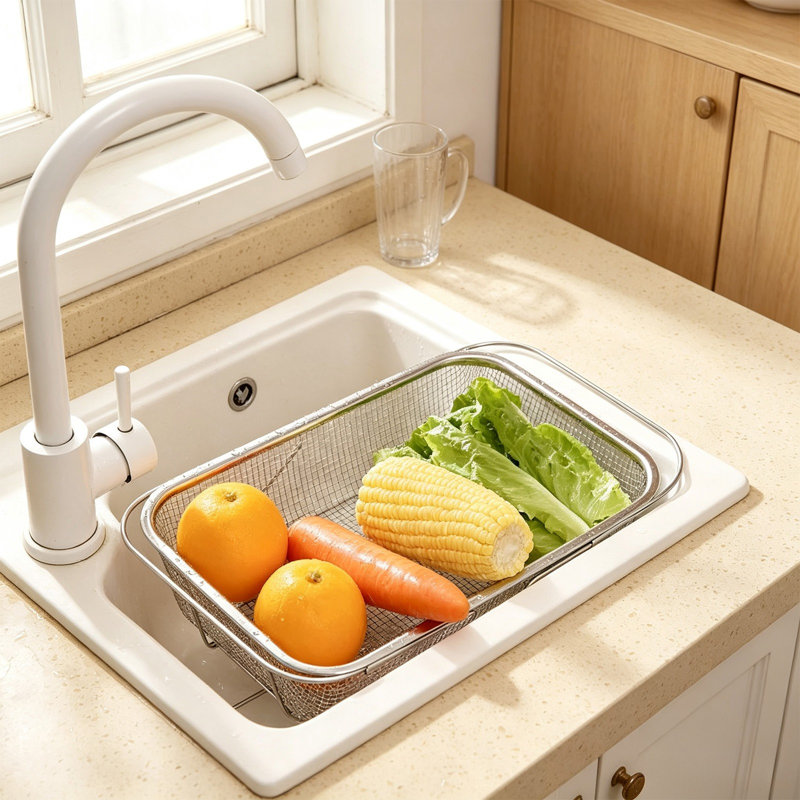 Panier extensible pour évier, passoire en acier inoxydable réglable, panier à laver pour fruits et légumes., M