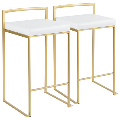 Contemporary Counter Stool in Gold with White Faux Leather - Set of 2
