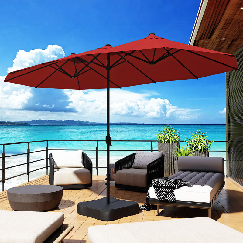 Grand parasol de patio à double face 15 pi avec base, Rouge