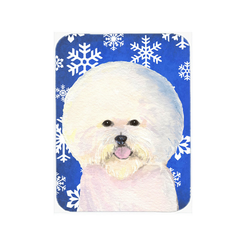 Planche à découper en verre de bichon à aile de vacances bichon frisé Ashlynn, Bleu / Blanc