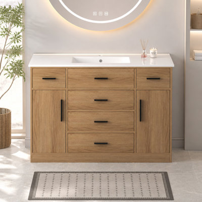 Meuble-lavabo 48 po. Armoire de rangement abondante - 2 portes à fermeture douce et 6 tiroirs