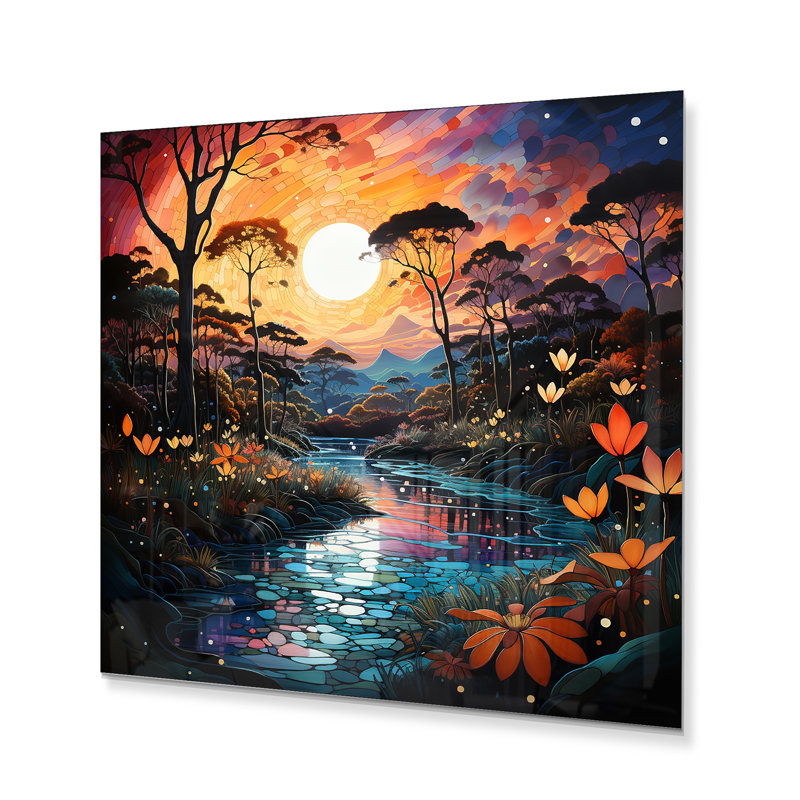 «Indian Art Tropical Paradise I», reproduction d'art indien sur métal, H 36 po x l 36 po x P 1 po