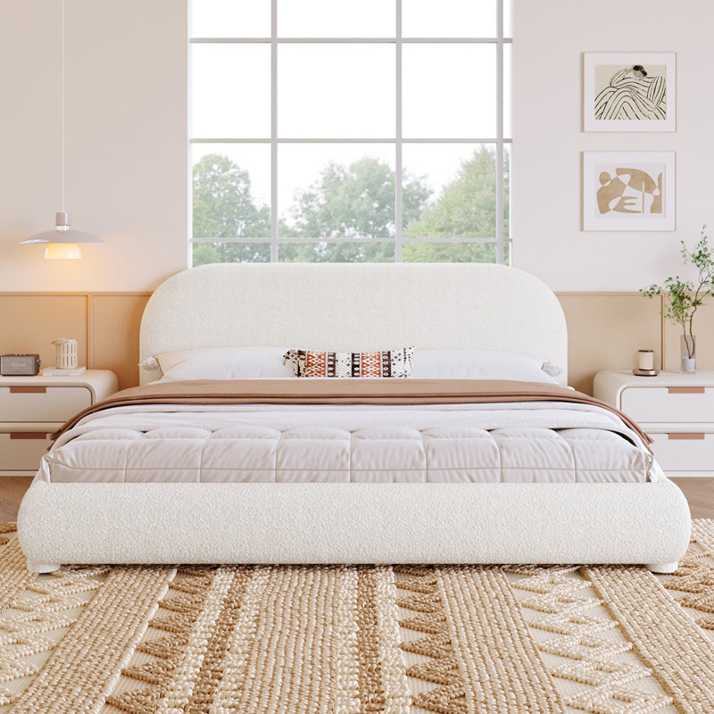 Cream Style Fabric Upholstered Bed, Cream, King