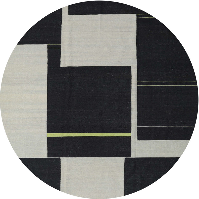 Tapis abstrait noir / gris, Rond 8 pi