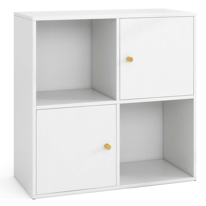 Bibliothèque 4 cubes avec 2 ensembles anti-basculement et 2 armoires de rangement, Blanc
