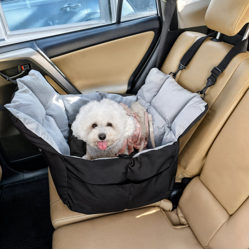 21 Inch Large Soft And Comfortable Pet Car Seat Carrier Dog Travel Bed Seat For Car Front And Back Seat With Safety Straps, Removable Washable Washable Booster Bed