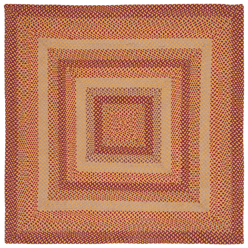 Braided Flat Weave Cotton/Others Geometric Rug in Yellow/Red, Square 6'