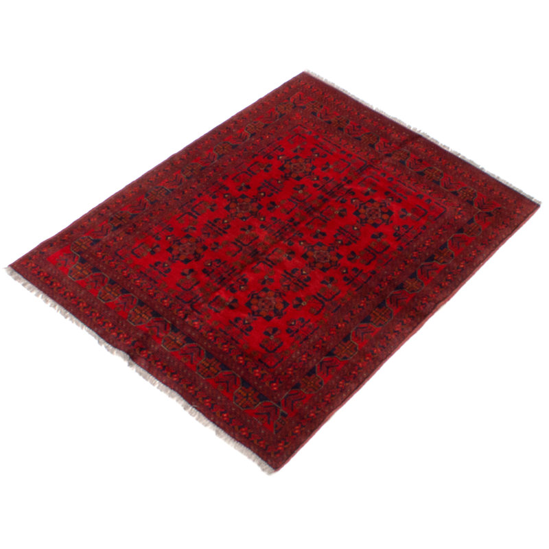 Tapis rouge en laine noué à la main de conception unique 4 pi 11 po x 6 pi 2 po nouvel âge Ioulietta